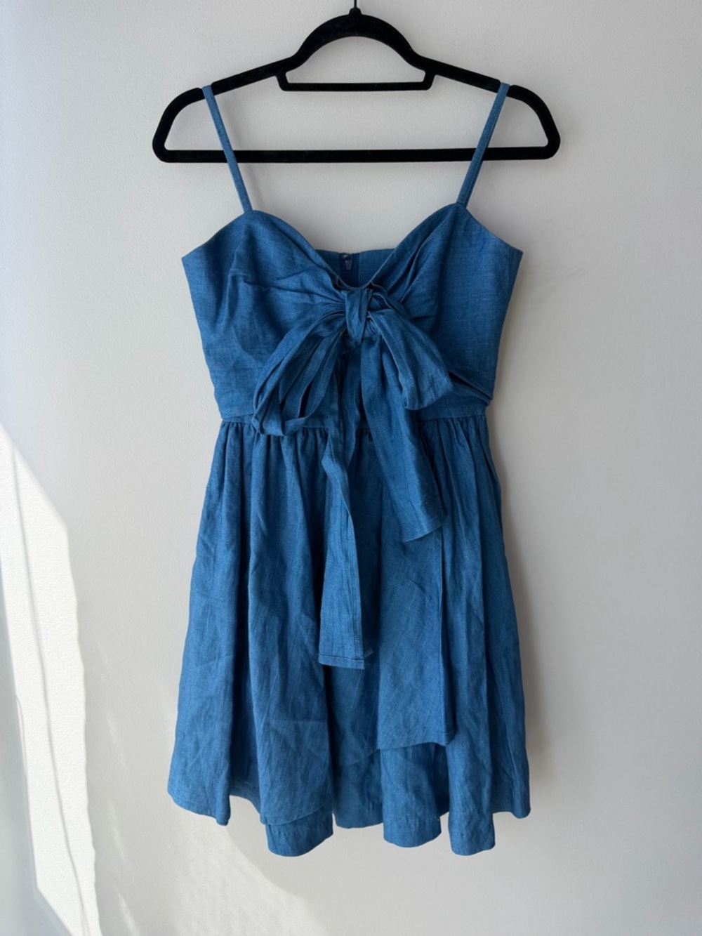 Denim Tie-Front Tiered Mini Dress